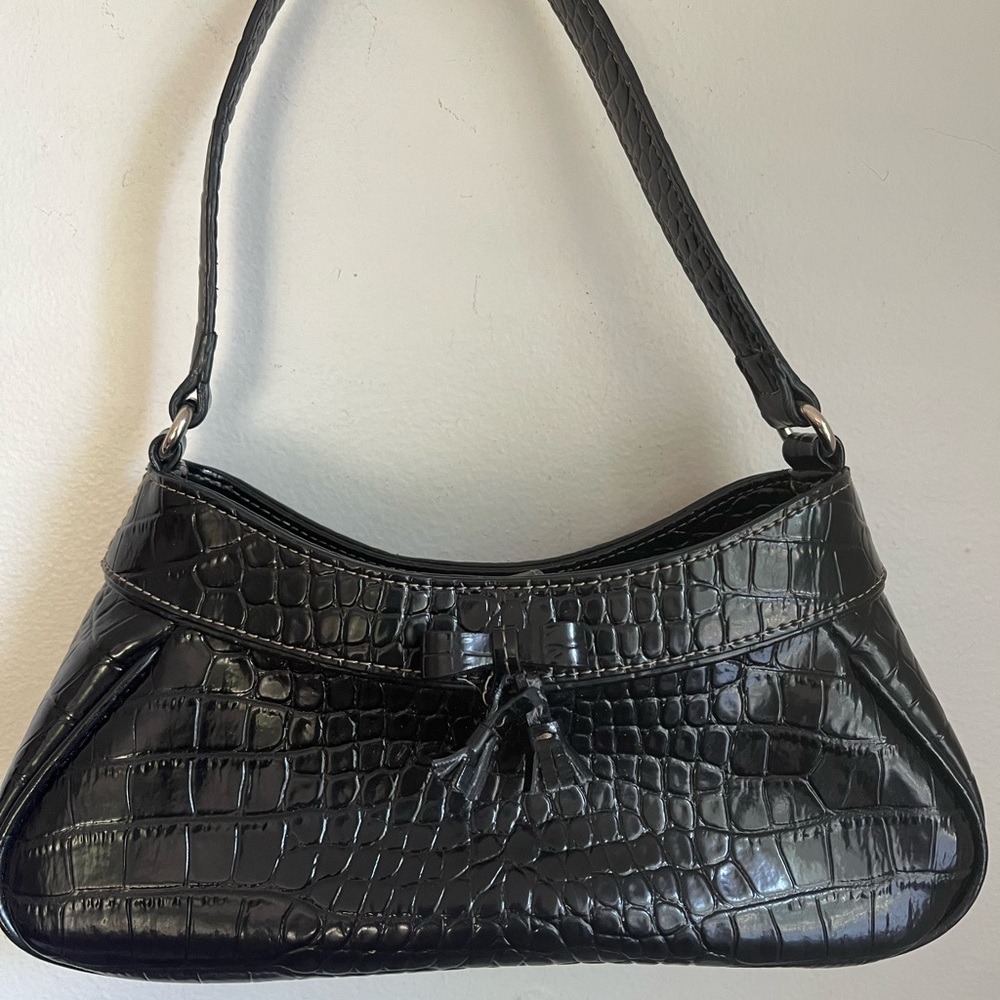 Liz Claiborne Vintage Y2K Black Handbag Purse Mini Whimsygoth Embossed